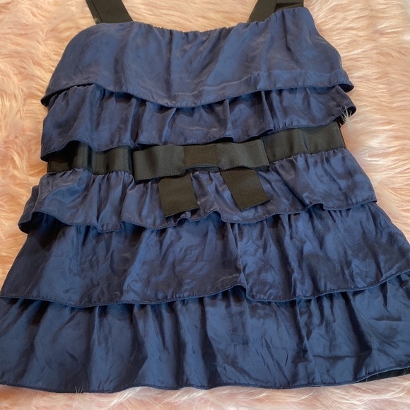 Anthropologie Bordeaux Blue Ruffle Layered Tank Top sz M - Picture 9 of 13